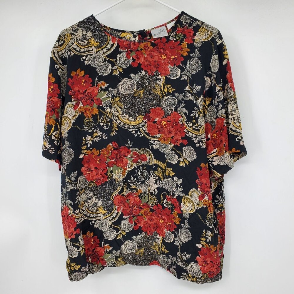 Jacqueline Ferrar 100% Silk Short Sleeve Rose Floral Pattern Blouse Shirt 14